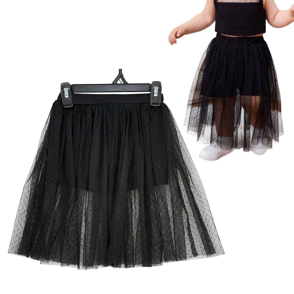 Black tulle tutu skirt for girls elastic waist Polka Dots mesh 12-18 Months